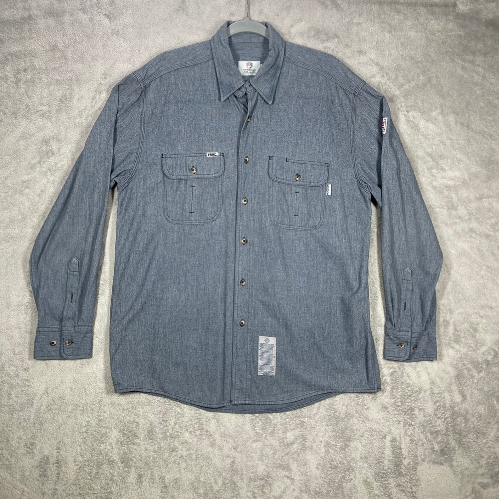 Tyndale FRMC Shirt Mens Large Blue Flame Resistant Arc Rated Button Up